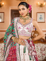 Lovely Cream Embroidered Tissue Bridesmaid Lehenga Choli