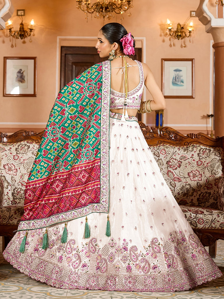 Lovely Cream Embroidered Tissue Bridesmaid Lehenga Choli