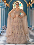 Fabulous Beige Embroidered Net Reception Wear Lehenga Choli