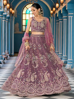Pretty Lavender Embroidered Net Reception Wear Lehenga Choli