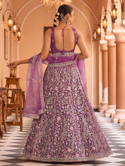 Adorable Purple Embroidered Tissue Silk Reception Wear Lehenga Choli