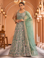 Stunning Pista Sequins Embroidered Net Reception Wear Lehenga Choli