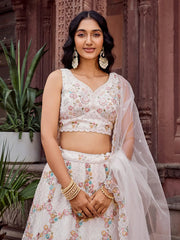 Captivating Cream Sequins Embroidered Net Wedding Wear Lehenga Choli