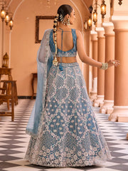 Gorgeous Teal Sequins Embroidered Net Wedding Wear Lehenga Choli