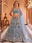 Gorgeous Teal Sequins Embroidered Net Wedding Wear Lehenga Choli