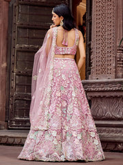 Awesome Pink Sequins Embroidered Net Party Wear Lehenga Choli