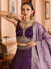Pretty Purple Sequins Embroidered Tissue Engagement Wear Lehenga Choli