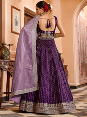 Pretty Purple Sequins Embroidered Tissue Engagement Wear Lehenga Choli