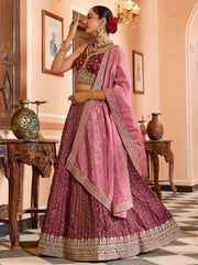 Lovely Maroon Sequins Embroidered Tissue Bridesmaid Lehenga Choli