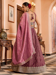 Lovely Maroon Sequins Embroidered Tissue Bridesmaid Lehenga Choli