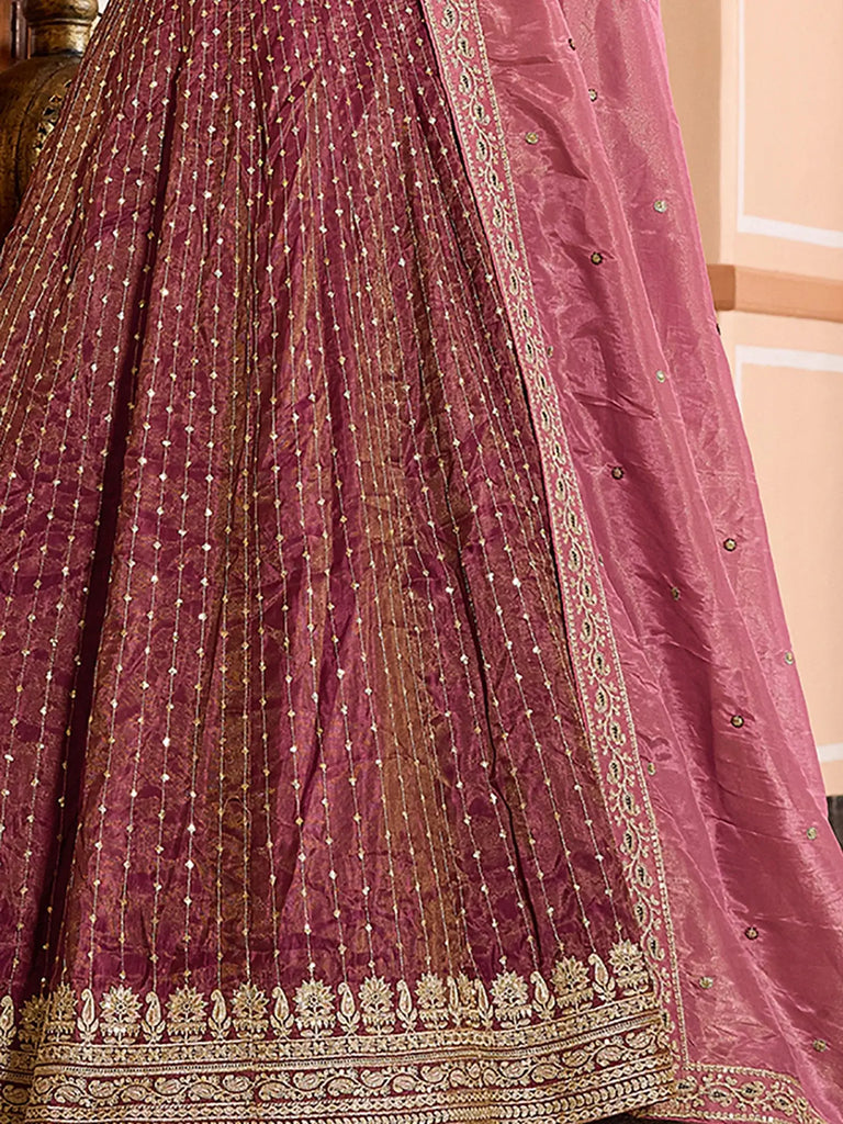 Lovely Maroon Sequins Embroidered Tissue Bridesmaid Lehenga Choli