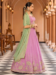 Beautiful Pink Sequins Embroidered Tissue Wedding Wear Lehenga Choli