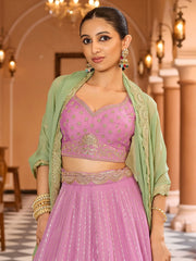 Beautiful Pink Sequins Embroidered Tissue Wedding Wear Lehenga Choli