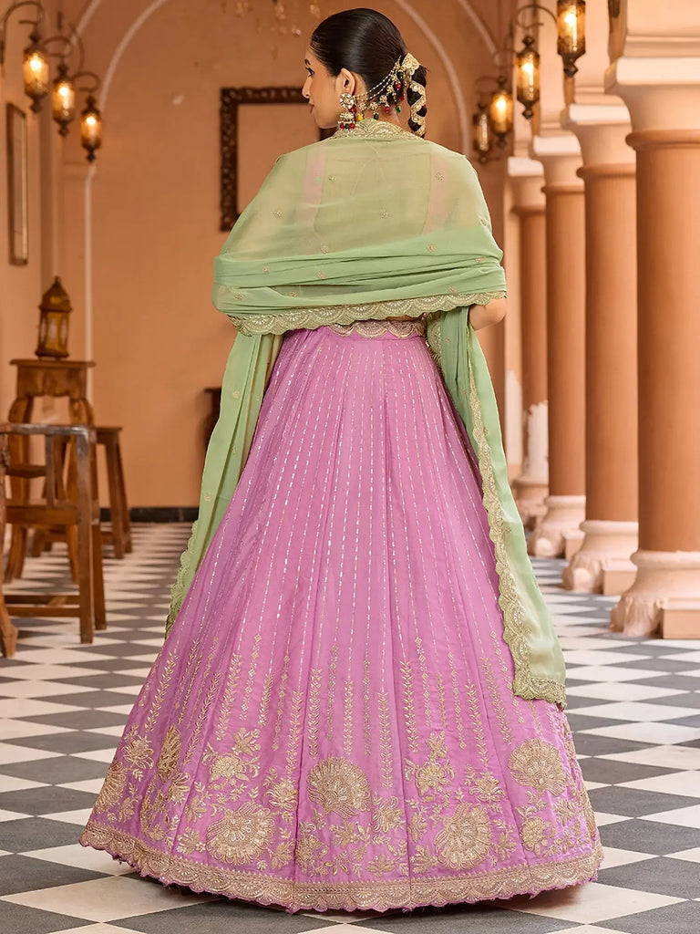 Beautiful Pink Sequins Embroidered Tissue Wedding Wear Lehenga Choli