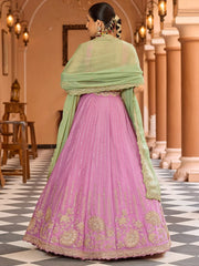 Beautiful Pink Sequins Embroidered Tissue Wedding Wear Lehenga Choli