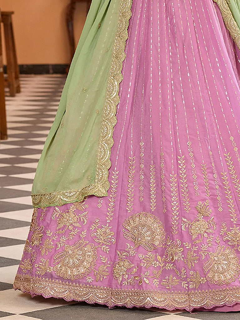 Beautiful Pink Sequins Embroidered Tissue Wedding Wear Lehenga Choli