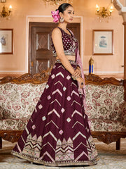 Dazzling Brown Sequins Embroidered Silk Bridesmaid Lehenga Choli