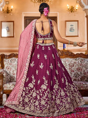 Impressive Purple Sequins Embroidered Silk Bridesmaid Lehenga Choli