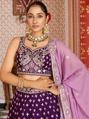 Stunning Purple Sequins Embroidered Tissue Wedding Wear Lehenga Choli