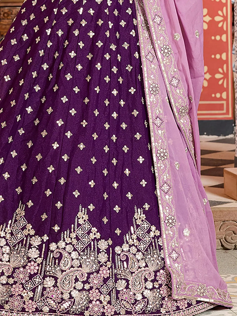 Stunning Purple Sequins Embroidered Tissue Wedding Wear Lehenga Choli