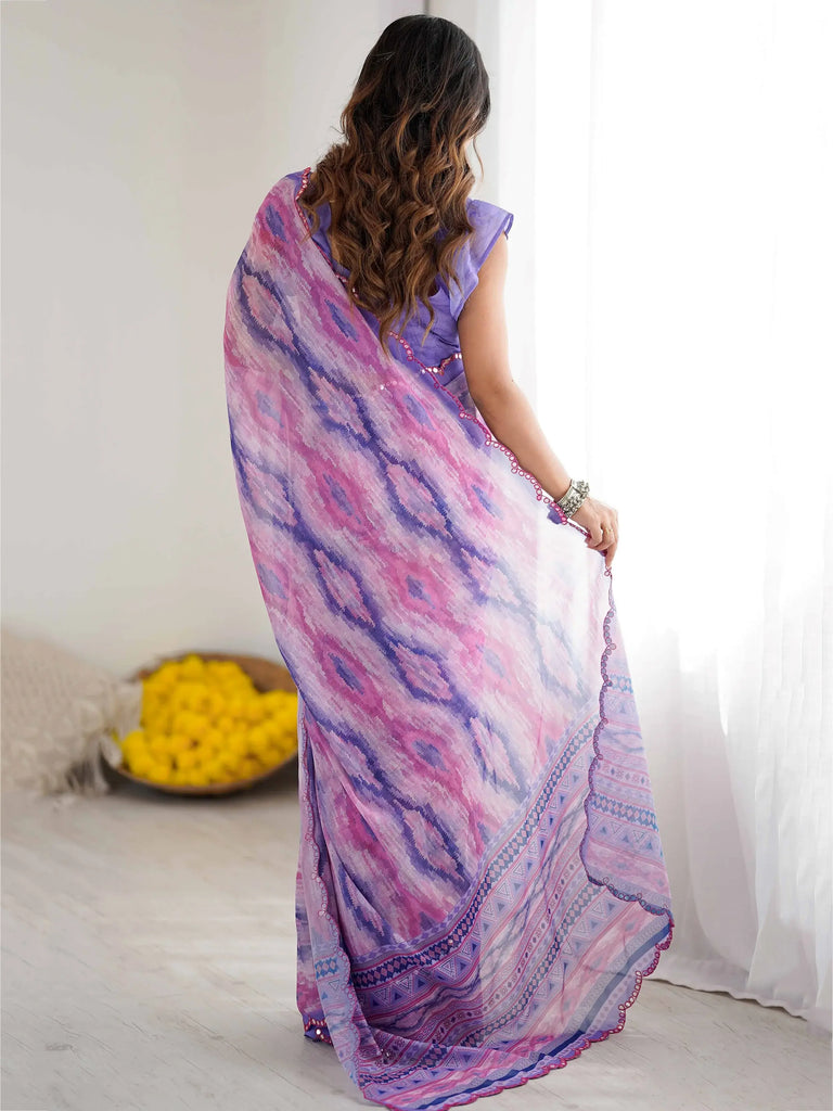 Gorgeous Purple Digital Printed Georgette Party Wear Saree With Blouse
