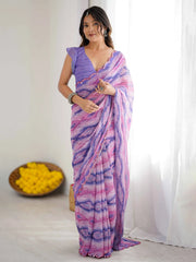 Gorgeous Purple Digital Printed Georgette Party Wear Saree With Blouse