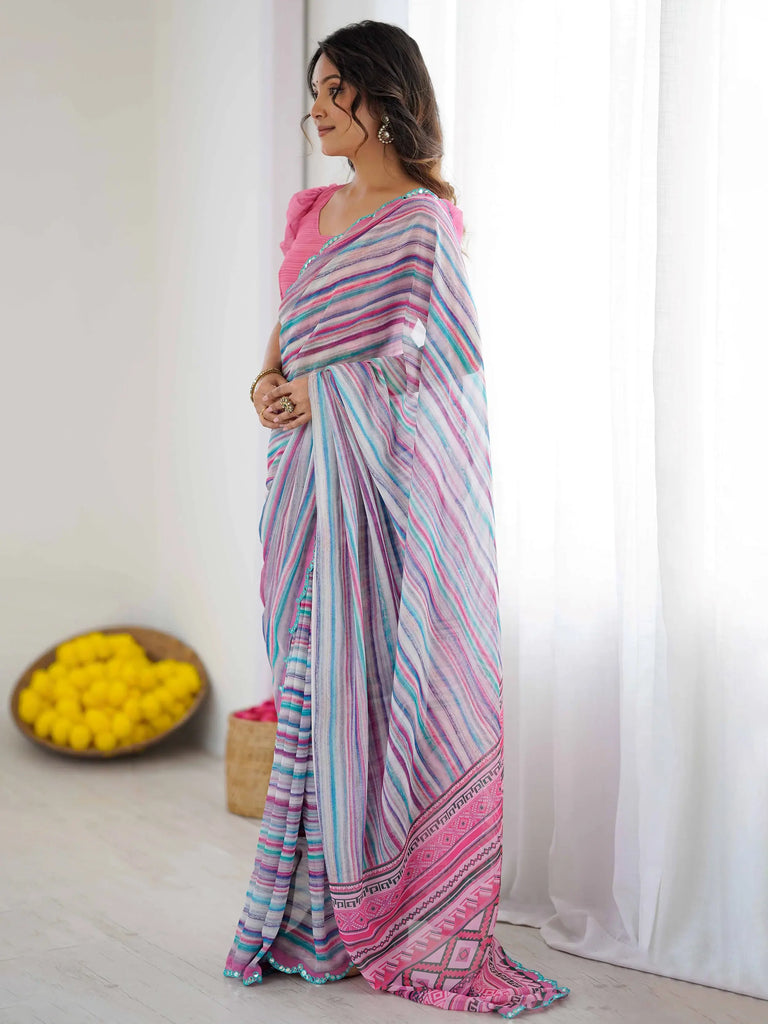 Graceful Multi-Color Printed Georgette Party Wear Saree With Blouse