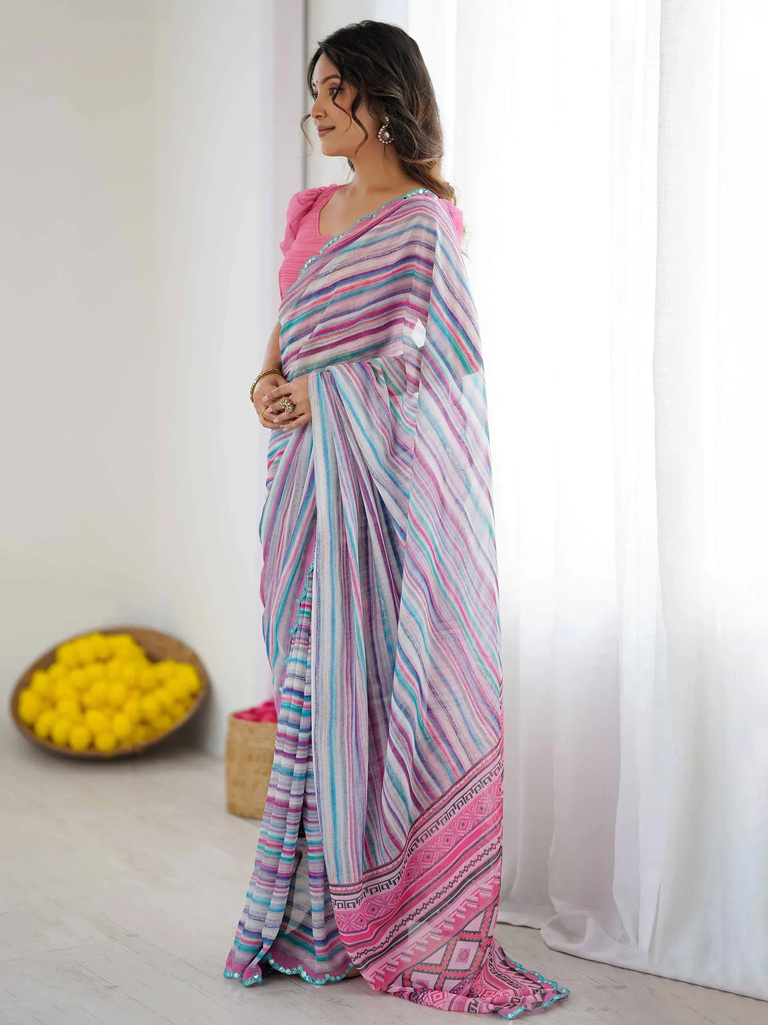 Graceful Multi-Color Printed Georgette Party Wear Saree With Blouse
