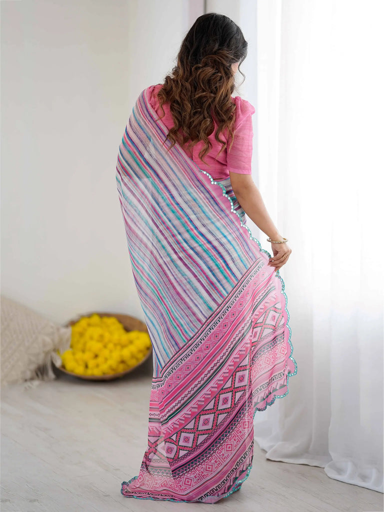 Graceful Multi-Color Printed Georgette Party Wear Saree With Blouse