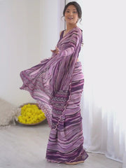 Captivating Purple Printed Georgette Casual Wear Saree With Blouse 