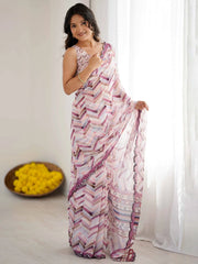 Glowing Off-White Printed Georgette Casual Wear Saree With Blouse 