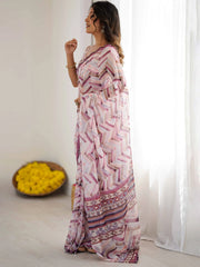 Glowing Off-White Printed Georgette Casual Wear Saree With Blouse 