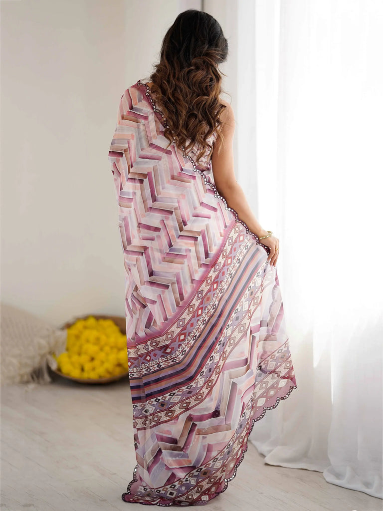 Glowing Off-White Printed Georgette Casual Wear Saree With Blouse 