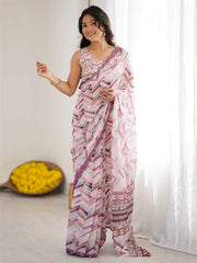 Glowing Off-White Printed Georgette Casual Wear Saree With Blouse 