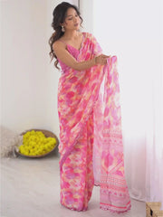 Fantastic Pink Digital Printed Georgette Party Wear Saree With Blouse 