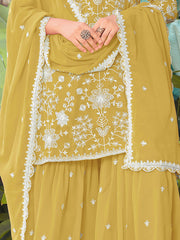 Impressive Yellow Embroidered Georgette Festive Wear Palazzo Suit
