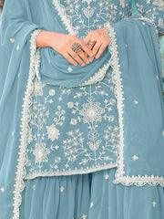Stylish Sky Blue Embroidered Georgette Wedding Wear Palazzo Suit 
