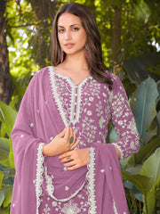 Lovely Pink Embroidered Georgette Festival Wear Palazzo Suit 