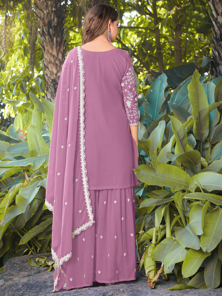 Lovely Pink Embroidered Georgette Festival Wear Palazzo Suit 