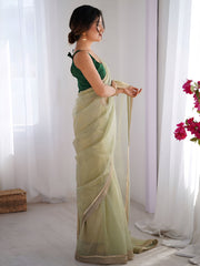 Charming Pista Green Net Engagement Wear Saree With Blouse