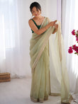 Charming Pista Green Net Engagement Wear Saree With Blouse
