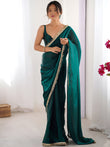 Beautiful Teal Green Lace Work Silk Festival Wear Saree With Blouse