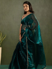Classy Dark Green Lace Bordered Chiffon Ready To Drape Saree