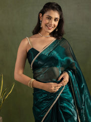 Classy Dark Green Lace Bordered Chiffon Ready To Drape Saree