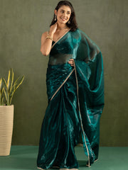 Classy Dark Green Lace Bordered Chiffon Ready To Drape Saree