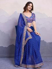 Artistic Royal Blue Bandhani Print Georgette Saree With Blouse