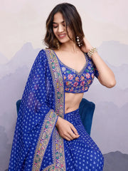 Artistic Royal Blue Bandhani Print Georgette Saree With Blouse