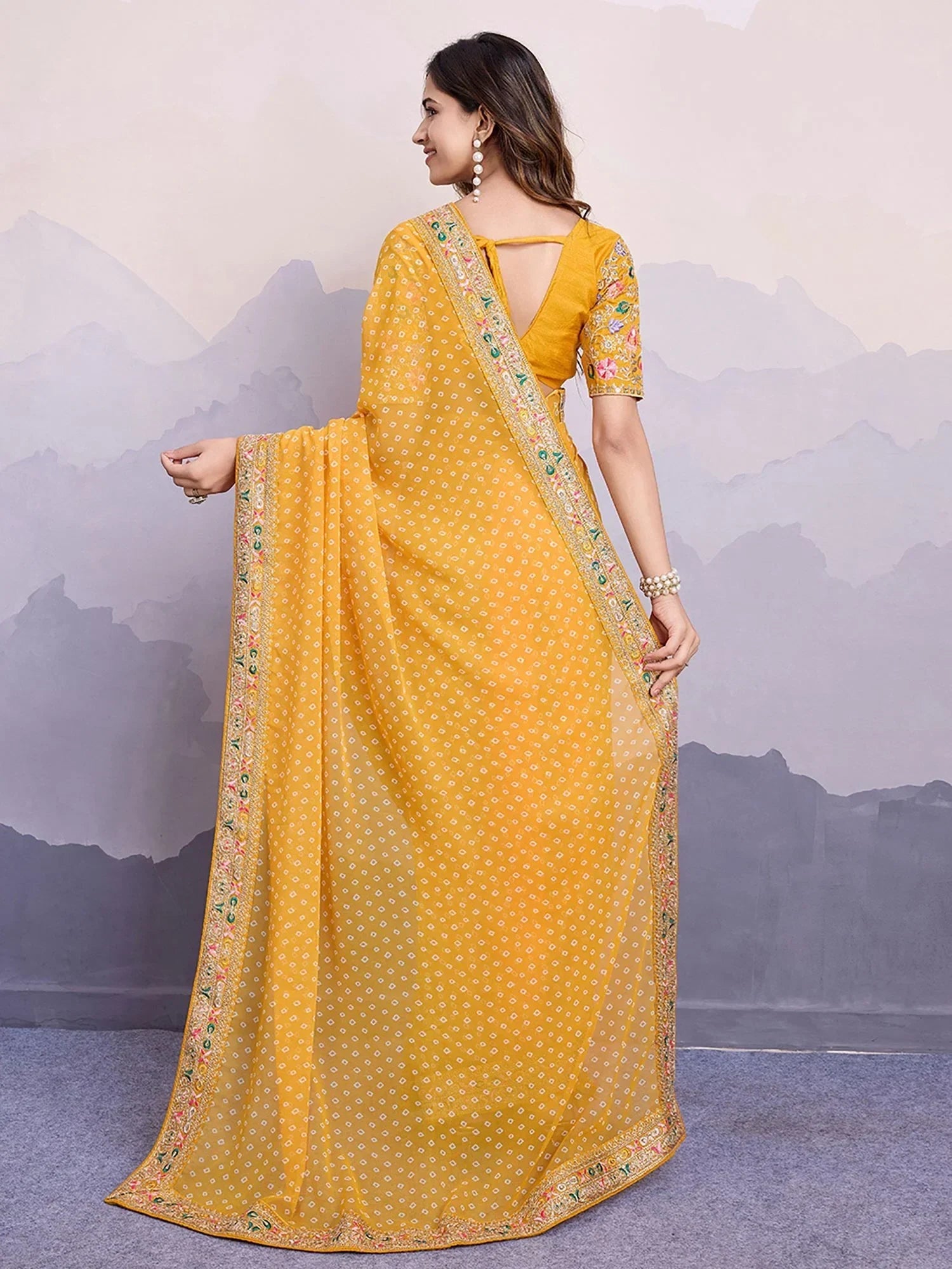 Chic Yellow Bandhani Printed Haldi Wear Saree With Blouse