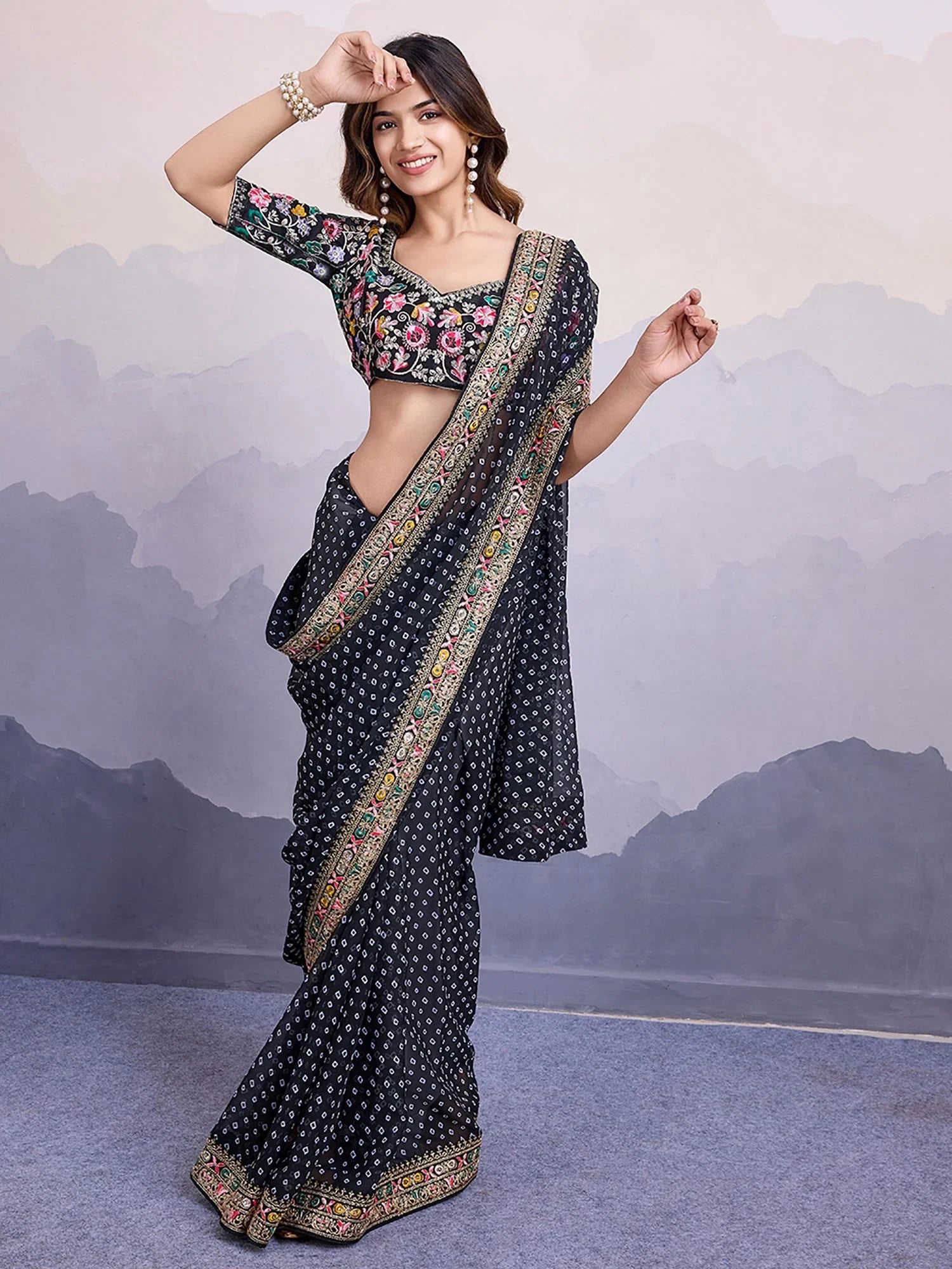 Stylish Black Georgette Party Wear Saree With Blouse