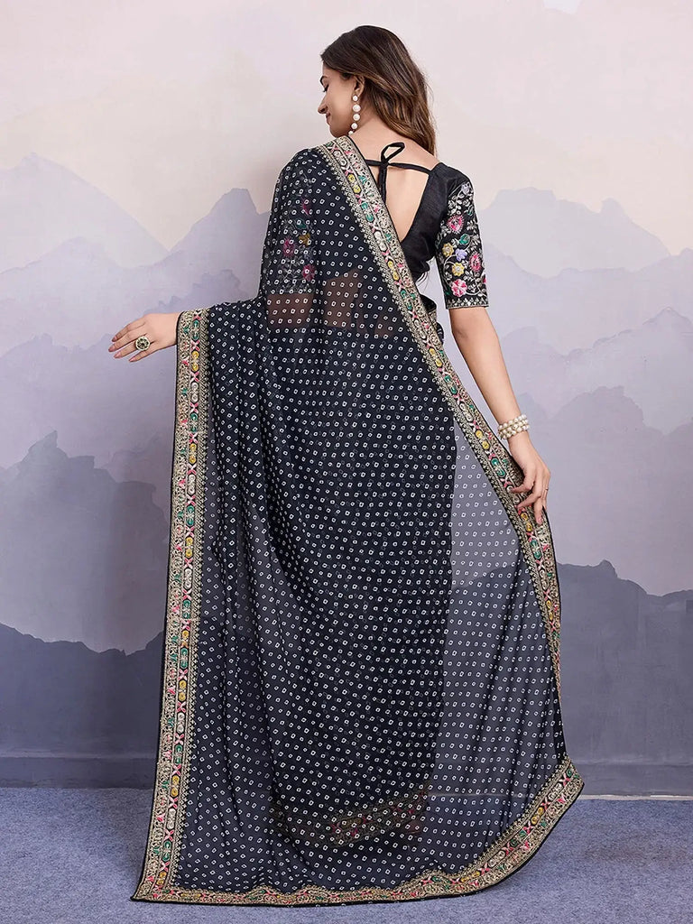 Stylish Black Georgette Party Wear Saree With Blouse
